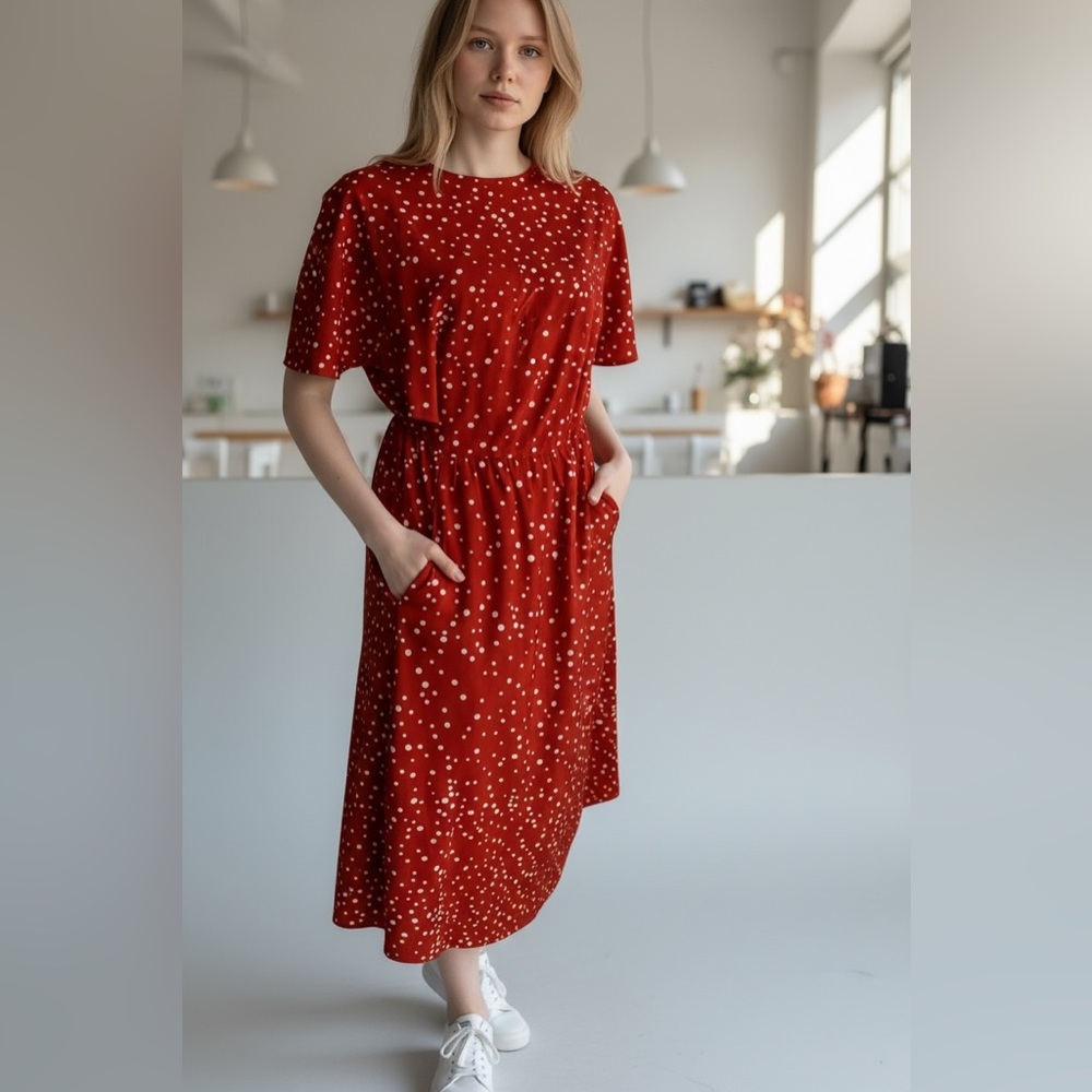 BloomChic Red Polka Dot Midi Dress with Pockets size 10
